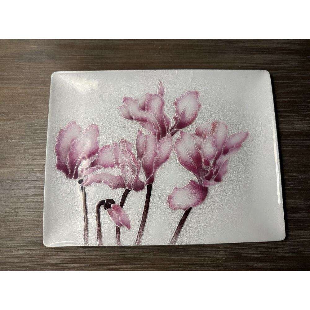 Vintage Tutanka Enamel Pink Cyclamen Floral Tray Dish